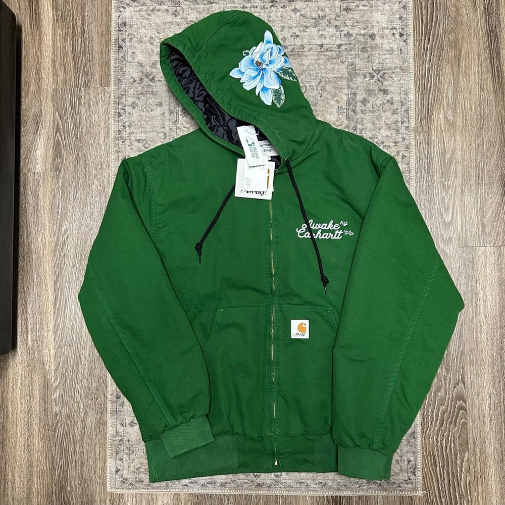 Carhartt Kids Green Jacket with Blue Embroidered Flower